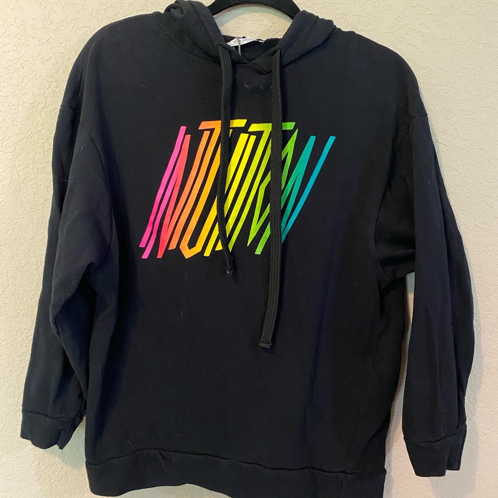 Zara Trafalue Black Hoodie Woman’s Size Small Intuition in Rainbow Colors